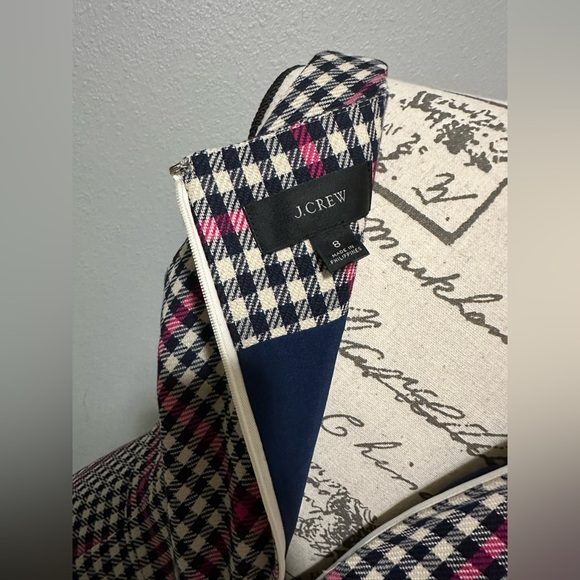 J.Crew Scoop neck Fit Flare Dress 8 Herringbone Twill Tall Lined Navy Pleated - Picture 8 of 13